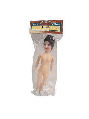 VTG Darice Girl Doll w Stand Brown Hair O/S Blue Eyes Heavy Make Up NIP Sealed
